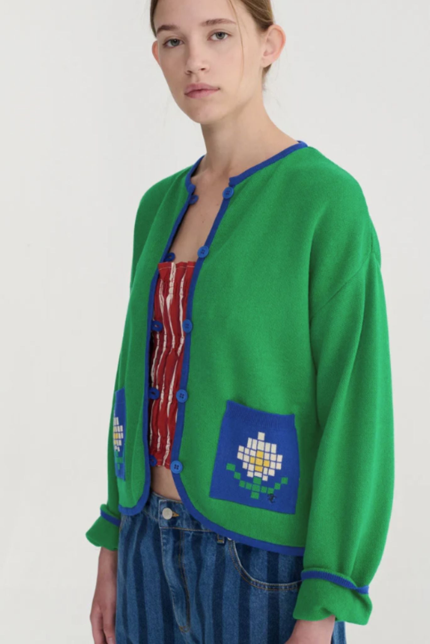 Cárdigan de algodón fino Pixel Daisy