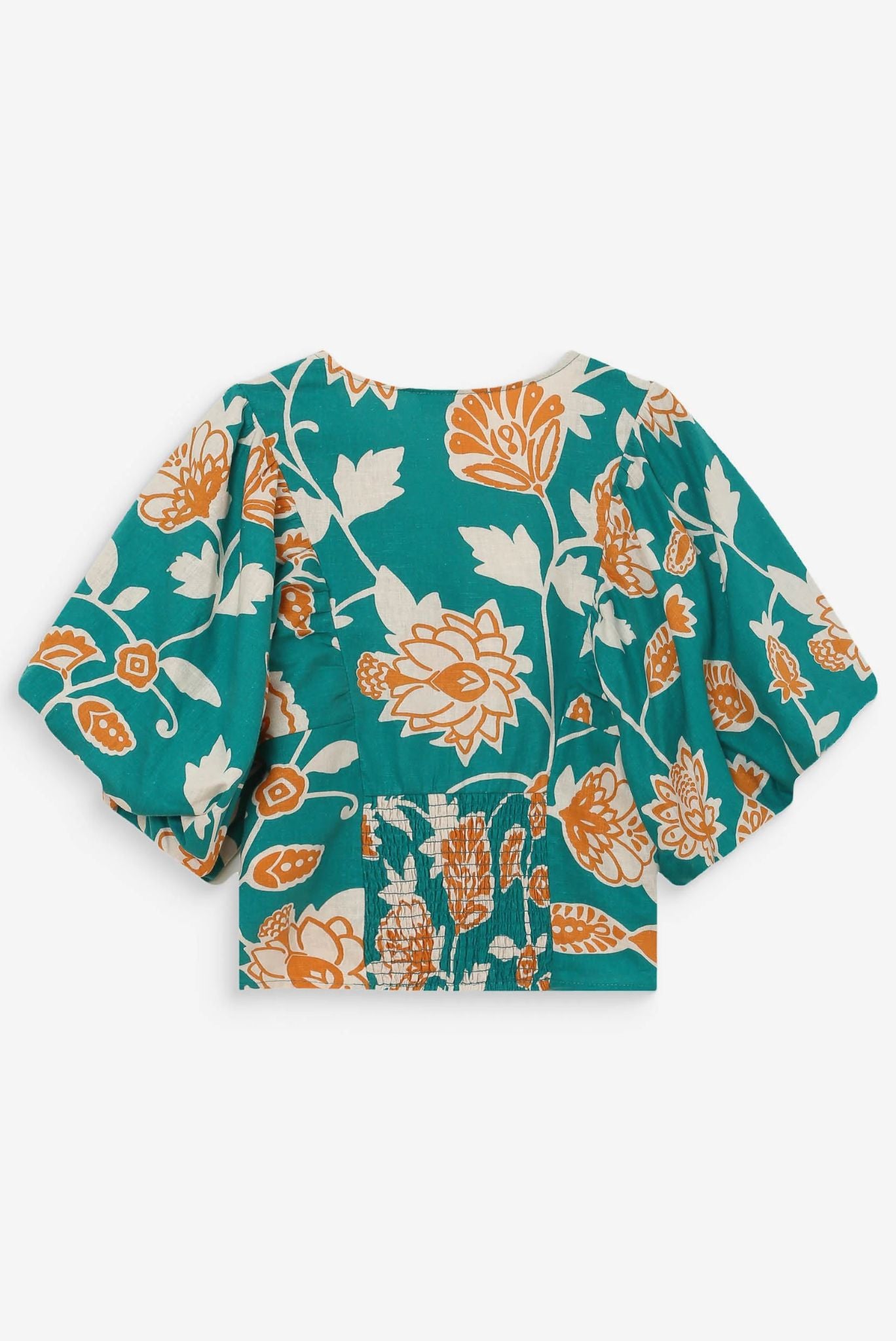 Top de lino estampado floral escote en V