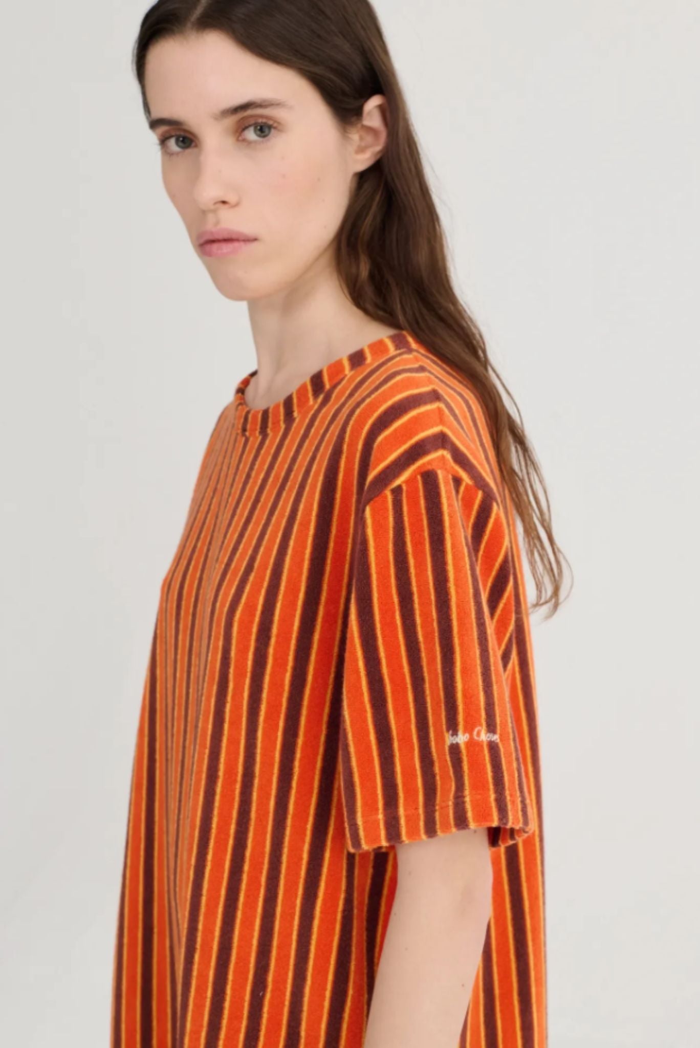 Vestido corto en tejido de rizo a raya